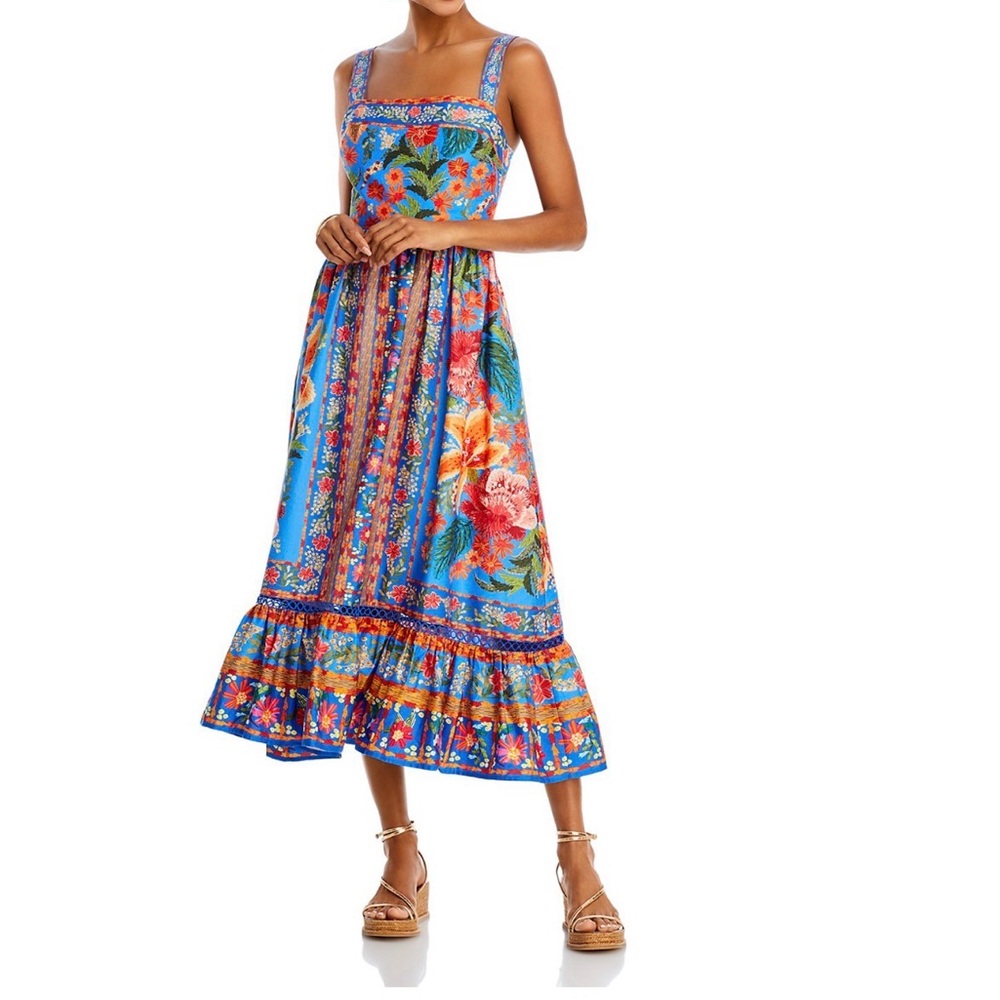 Farm Rio Blue Floral Maxi Dress with Bow